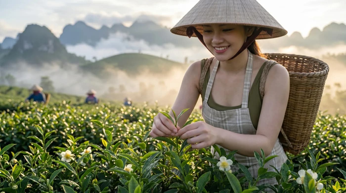 Người H'Mông hái trà